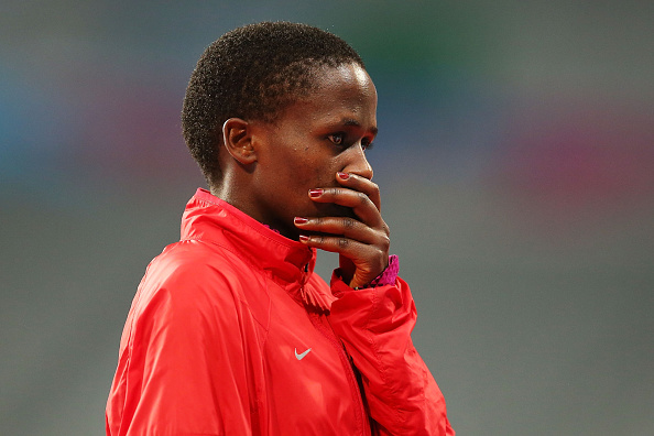 Ruth Jebet was left dejected after initially being disqualified from the 3,000m steeplechase for stepping out of bounds ©Getty Images