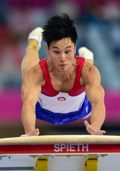 Shek Wai Hung of Hong Kong competing in the vault final earlier ©AFP/Getty Images