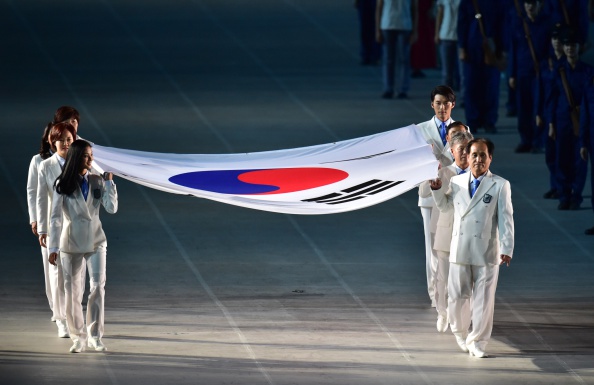 South Korea was the first flag to be paraded tonight ©AFP/Getty Images