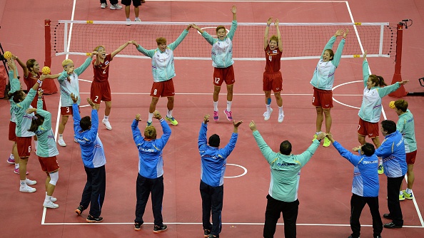 Thailand celebrating their sepak takraw win over Myanmar ©AFP/Getty Images