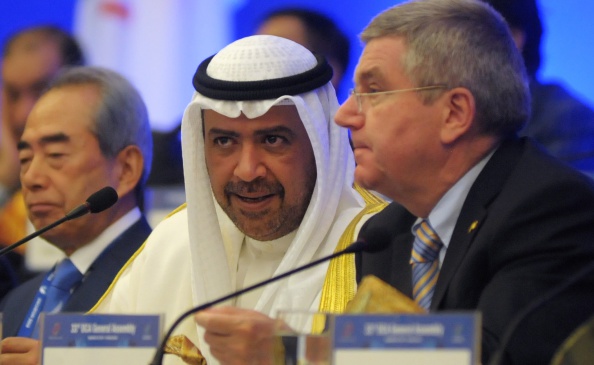 Thomas Bach spoke alongside OCA President Sheikh Ahmad Al Fahad Al Sabah this morning ©AFP/Getty Images