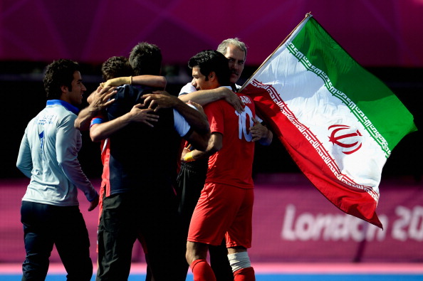 Iran celebrate winning a bronze medal in the men's 7-a-side football at the London 2012 Paralympic Games ©Getty Images