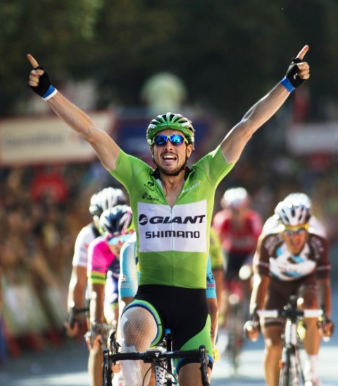 John Degenkolb celebrates his third stage win on this year's Vuelta a España in Logrono ©AFP/Getty Images