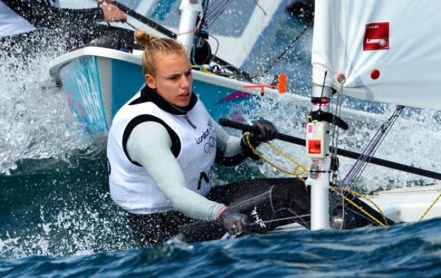 London 2012 silver medal winner Marit Bouwmeester of The Netherlands remains right in the hunt, lying third in the Laser Radial standings ©AFP/Getty Images 