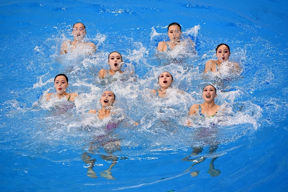 North Korea's swimmers competed in the synchronised swimming team technical routine ©AFP/Getty Images
