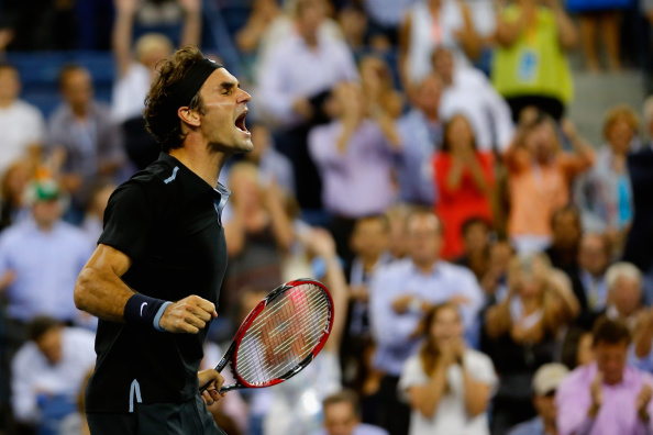 Roger Federer survived two match points to win a thrilling quarter-final against Gaël Monfils at the US Open ©Getty Images for USTA