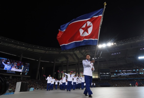 Sok Yong-Bom proudly waved the North Korean flag during the parade of nations ©Getty Images