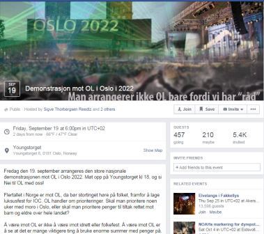 The protest is being organised on the "Demonstrasjon mot OL i Oslo i 2022" Facebook page ©Facebook