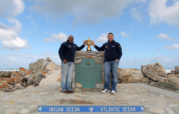 The Webb Ellis Cup has been taken to the most south point of Africa, Cape Agulhus, as part of its tour, by Rugby World Cup 1995 winner Chester Williams and Rugby World Cup 2007 winning captain John Smit ©Getty Images for England Rugby 2015