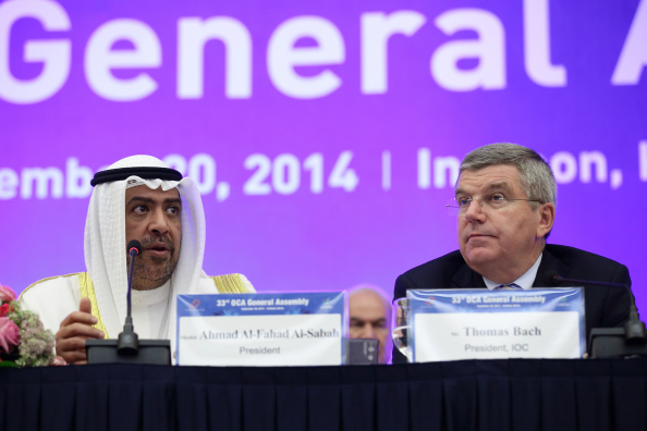 Thomas Bach, speaking alongside OCA President Sheikh Ahmad Al Fahad Al Sabah, at the General Assembly in Incheon ©Getty Images