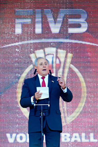 Ary Graça, President of the FIVB, makes his speech to a 70,000 crowd in Warsaw before the Opening Ceremony for the Volleyball Men's World Championship gets underway ©Getty Images