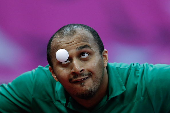 Alabbad Abdulaziz Abbad of Saudi Arabia played Li Hu of Singapore in the men's table tennis preliminary round ©Getty Images