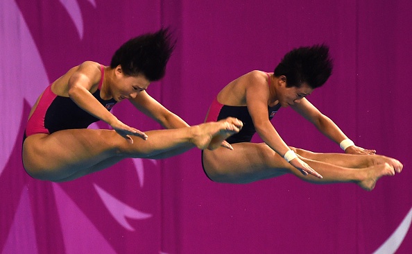North Korea's Kim Ungyong (left) and Song Namhyang competed in the women's synchronised 10m platform diving final ©AFP/Getty Images