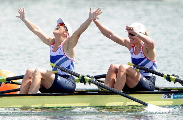 Katherine Grainger (left) and Anna Watkins celebrate winning the Olympic gold medal in the double sculls at London 2012 ©Getty Images