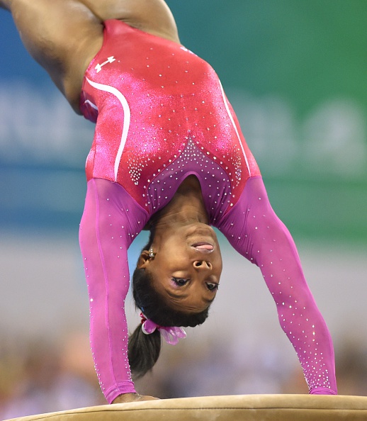 After an apparatus-high result on the vault in the first rotation, Simone Biles looked safe in her pursuit of a second successive world all-around title ©Getty Images