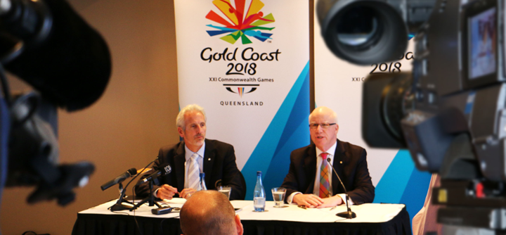 Bruce Robertson (left), head of the CGF Coordination Commission, has praised the progress made by Gold Coast 2018, whose chairman Nigel Chamier has promised full venues  ©Gold Coast 2018