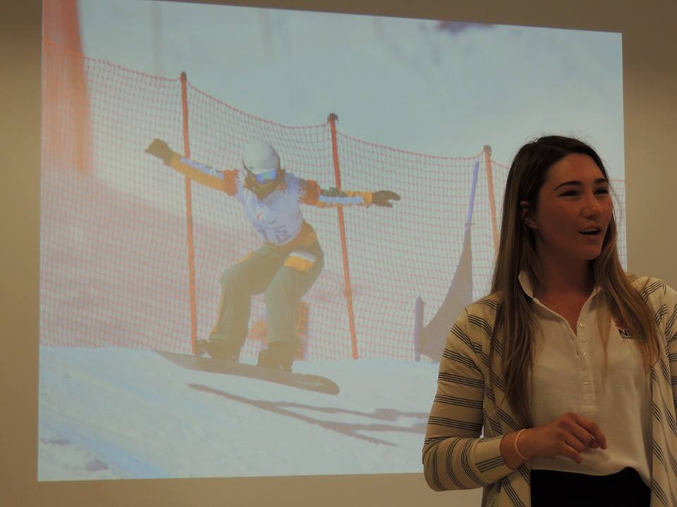 Para-snowboarder Joany Broadenhorst share her experiences of being a Paralympian with students from across Australia ©Facebook/Joany Broadenhorst