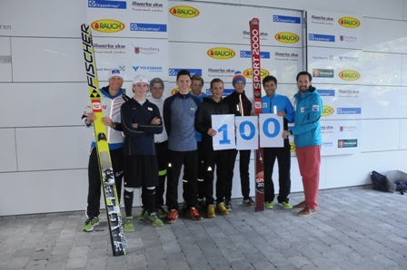 Philipp Groborsch (right), chief executive of the 2015 Winter European Youth Olympic Festival, joins in the 100-day celebrations ©EYOF 2015