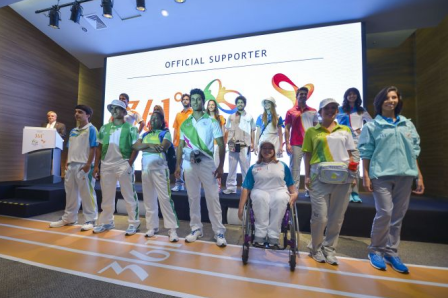 Rio 2016 pioneer volunteers model the 361° uniforms for the 2014 Youth Olympic Games in Nanjing ©Rio 2016