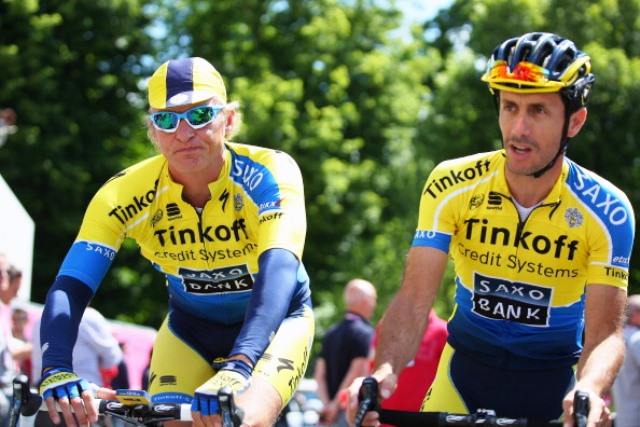 Tinkoff-Saxo owner Oleg Tinkoff (left) and chief executive Stefano Feltrin claim the €1million challenge will draw more fans to cycling next year ©Getty Images