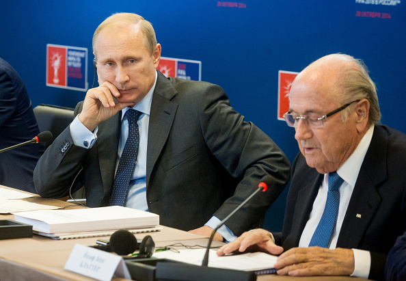 Russia's President Vladimir Putin and FIFA chief Sepp Blatter at a meeting of the Supervisory Board of Russia 2018 ©Getty Images