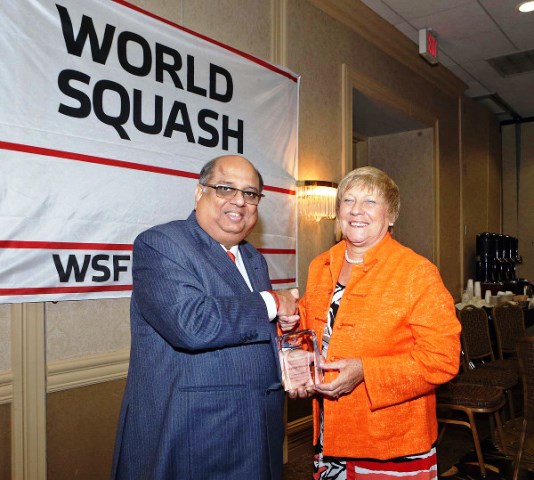 WSF President N Ramachandran thanked Heather Deayton for her eight years as vice-president ©WSF