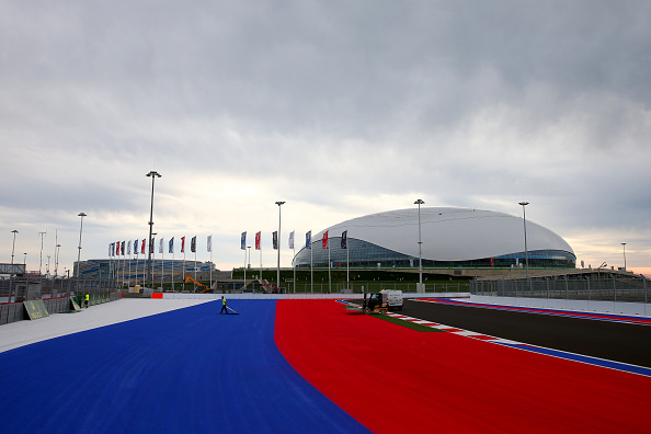 Workers prepare the track next to the Bolshoy Ice Dome ©Getty Images