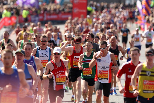 Runners at Tower Bridge during last year's Virgin London Marathon - a glorious event ©Getty Images