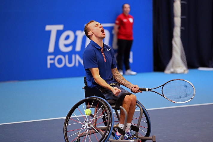 Andy Lapthorne defeated Lucas Sithole 7-5, 6-1 in today's action at the Wheelchair Tennis Masters ©James Jordan