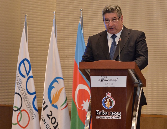 Azad Rahimov, Baku 2015 chief executive and Azerbaijan's Minister of Youth and Sport, was on hand to speak to the delegates at the diplomatic briefing ©Baku 2015