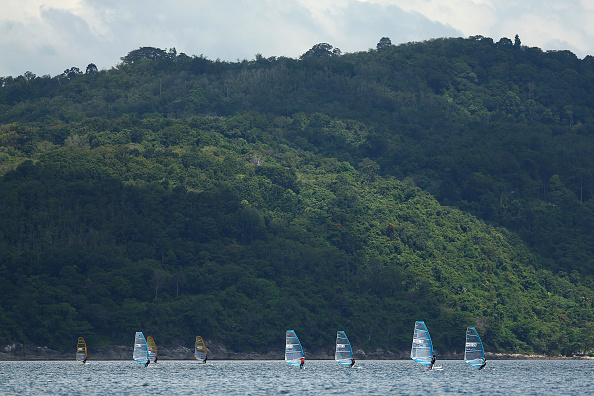 Competitors race in the RS-One windsurfing class on Karon Beach ©Getty Images