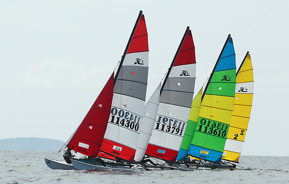 Competitors start in the Hobie 16 open sailing category ©Getty Images