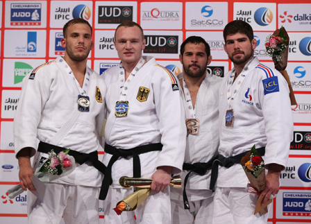 Dimitri Peters (centre, left) claimed the gold medal in the men's under 100kg category ©IJF
