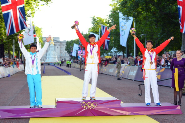 Erick Barrondo (left) became a national hero after winning silver in the 20 kilometres walk at London 2012, Guatemala's first ever Olympic medal ©Getty Images