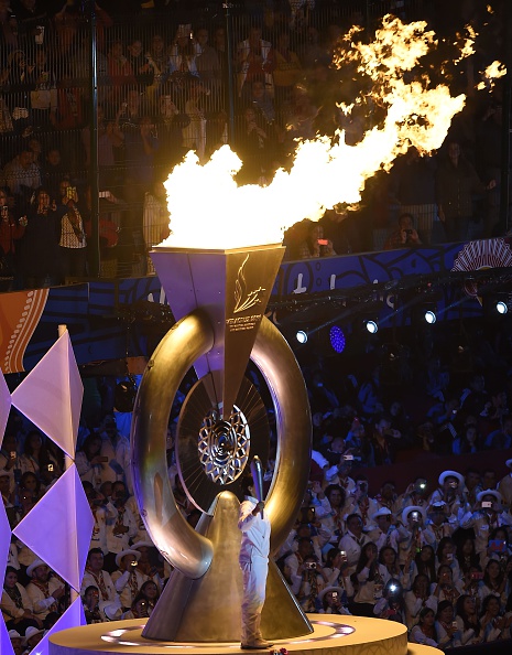María Espinoza lit the 2014 Central American and Caribbean Games cauldron ©Getty Images