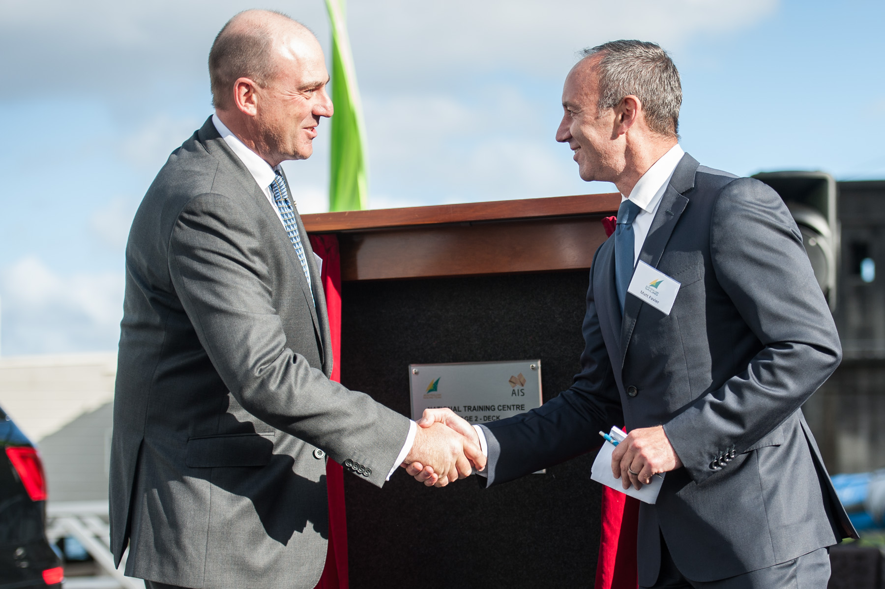 Matt Favier (right), director of the Australian Institute of Sport, officially opened the extended deck ©Australian Sailing & Yachting Australia