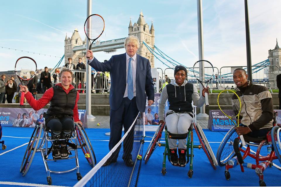 Mayor of London Boris Johnson joined Greaa Britain's Jordanne Whiley and South Africans' Lucas Sithole and Kgothatso Monthane for a game of mini tennis at City Hall today ahead of of NEC Wheelchair Tennis Masters ©Facebook