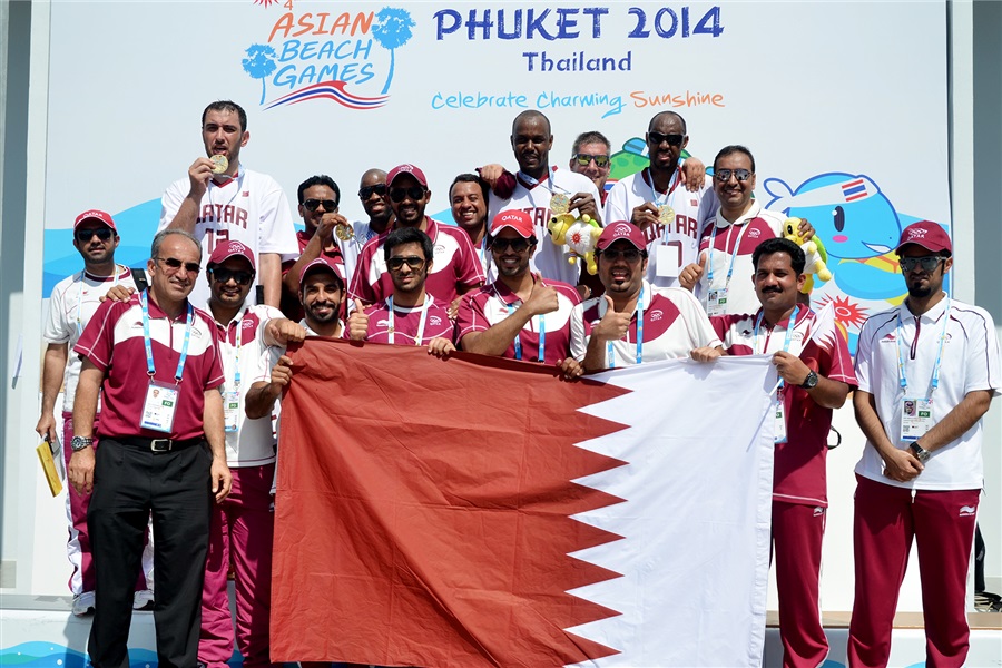 Qatar celebrate after edging India for beach basketball gold ©Getty Images