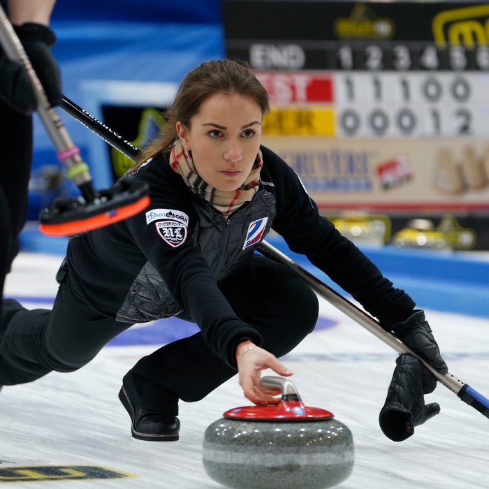 Russia, skipped by Anna Sidorova, were the first women's team to qualify for the European Curling Championships playoffs ©WCF/Richard Gray