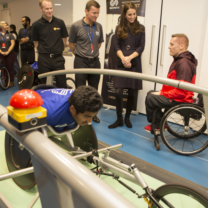 The Duchess of Cambridge was joined by six-time Paralympic champion David Weir at the workshop in London ©Nathan Gallagher/SportsAid