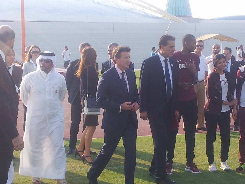 The IAAF Evaluation Commission, led by vice-president and former London 2012 chairman Sebastian Coe, touring Doha's facilities ©ITG