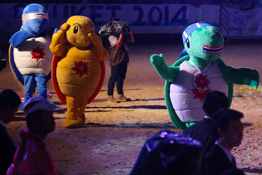 The mascots were in frequent attendance as Phuket 2014 was declared closed ©Phuket 2014