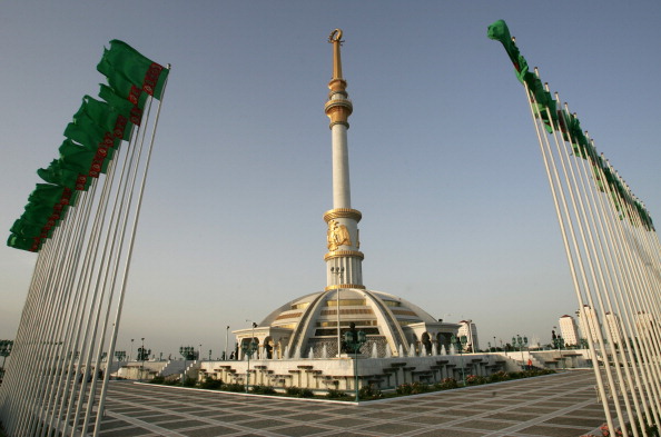 Turkmenistan flags flying near the Independence Monument in Ashgabat, one of the central sites of the capital ©AFP/Getty Images
