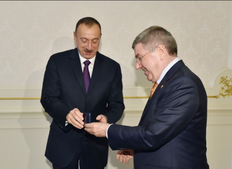 IOC President Thomas Bach, in Baku to attend the 43rd European Olympic Committees General Assembly, held talks with the head of Azerbaijan, Ilham Aliyev ©President of Azerbaijan
