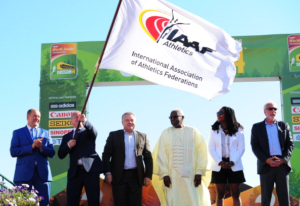 IAAF President Lamine Diack attends the closing ceremony at this year's World Junior Championships in Oregon. Bids for the 2018 version will get underway next year with the help of a new dedicated IAAF website ©Getty Images