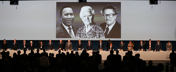 A tribute to the three IOC honorary members to have died in 2014 at the beginning of the Session ©Getty Images