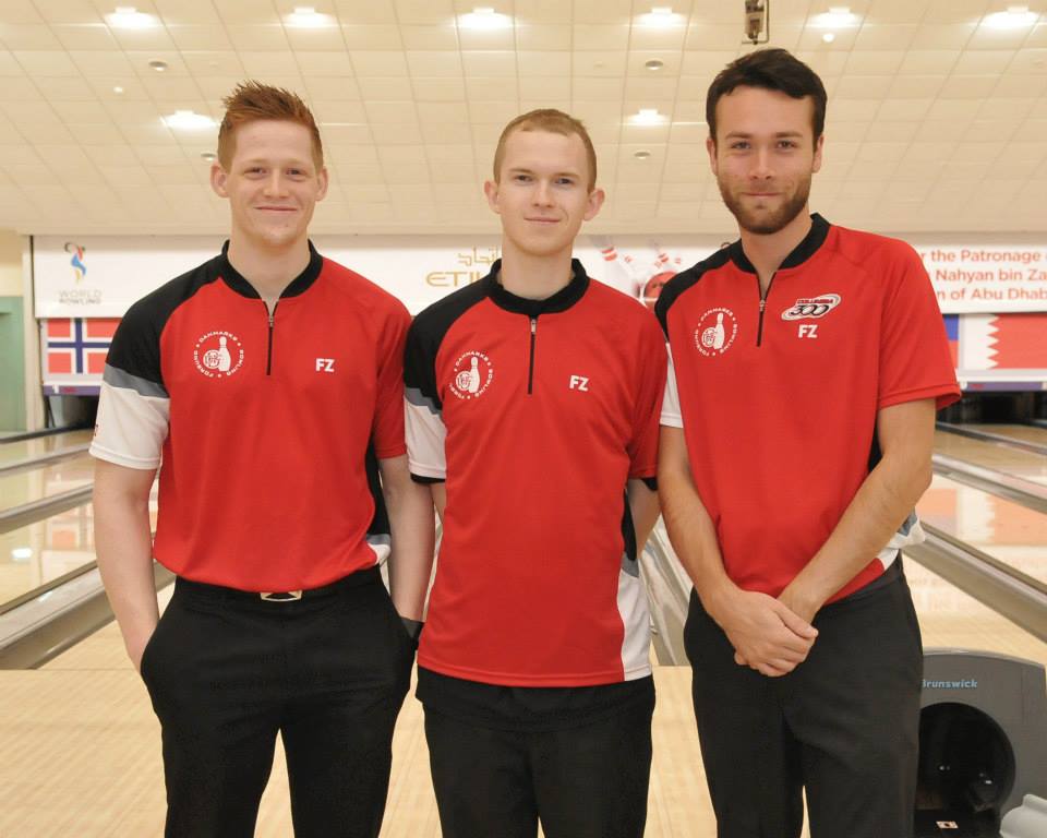 Carsten Hansen, Thomas Larsen and Frederik Ohrgaard (left to right) of Denmark won the trios gold medal ©World Bowling