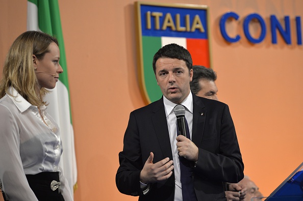 Italian swimmer Federica Pellegrini was alongside Matteo Renzi at the unveiling today ©AFP/Getty Images