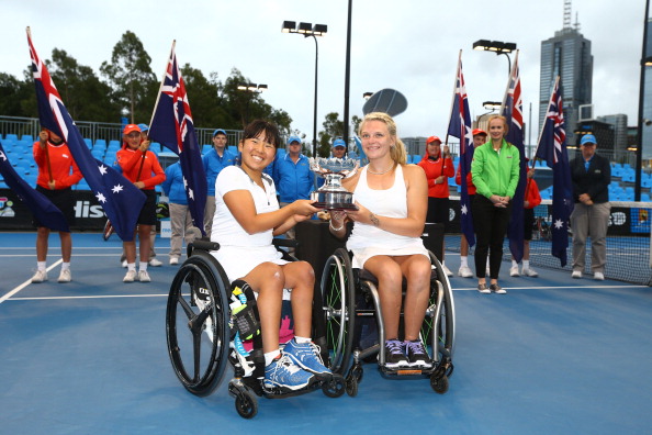 Jordanne Whiley became the first British wheelchair tennis star to complete a calendar year Grand Slam after partnering Yui Kamiji to all four Grand Slam titles in 2014 ©Getty Images
