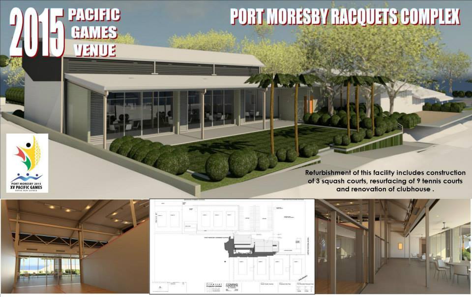 Preparing facilities, such as the tennis and squash venue shown in this impression, will be a key use of sponsorship funds ©Port Moresby 2015